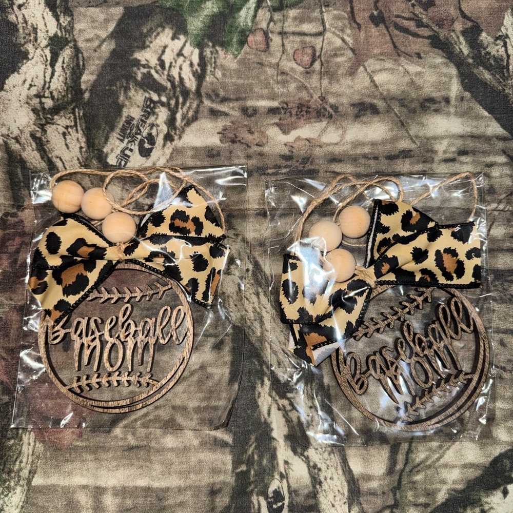 2 Leopard Print Baseball Mom Car Charm